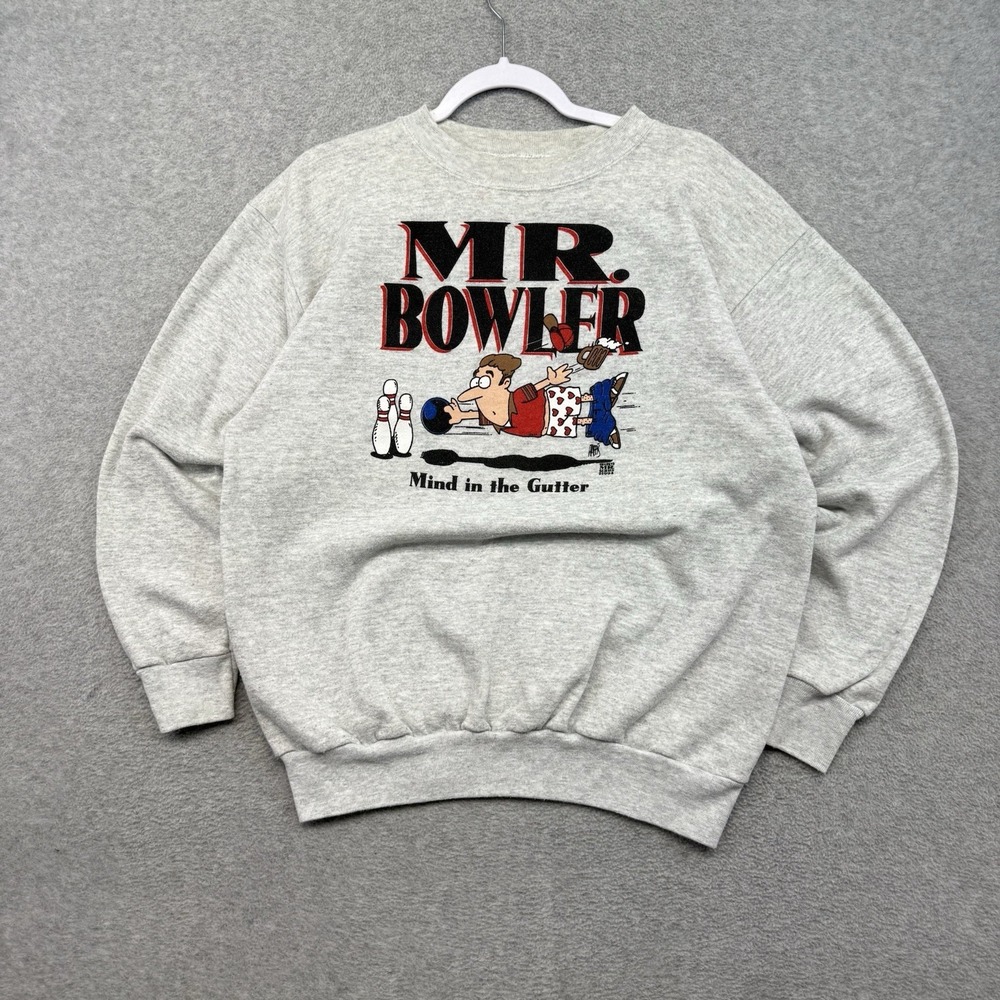 vintage mr bowler sharkys funny graphic cartoon comic sweatshirt 90s tultex xl